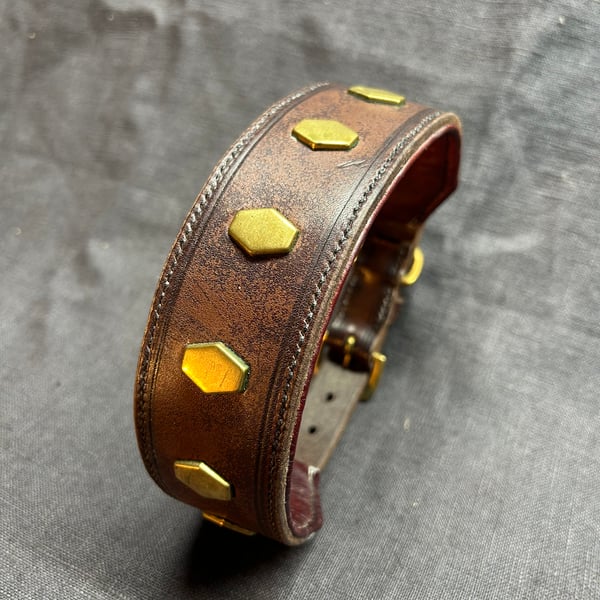 Handmade studded leather dog collar large Perfectly imperfect