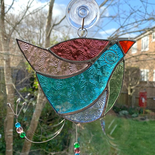 Stained Glass Funky Bird Suncatcher  - Pastel