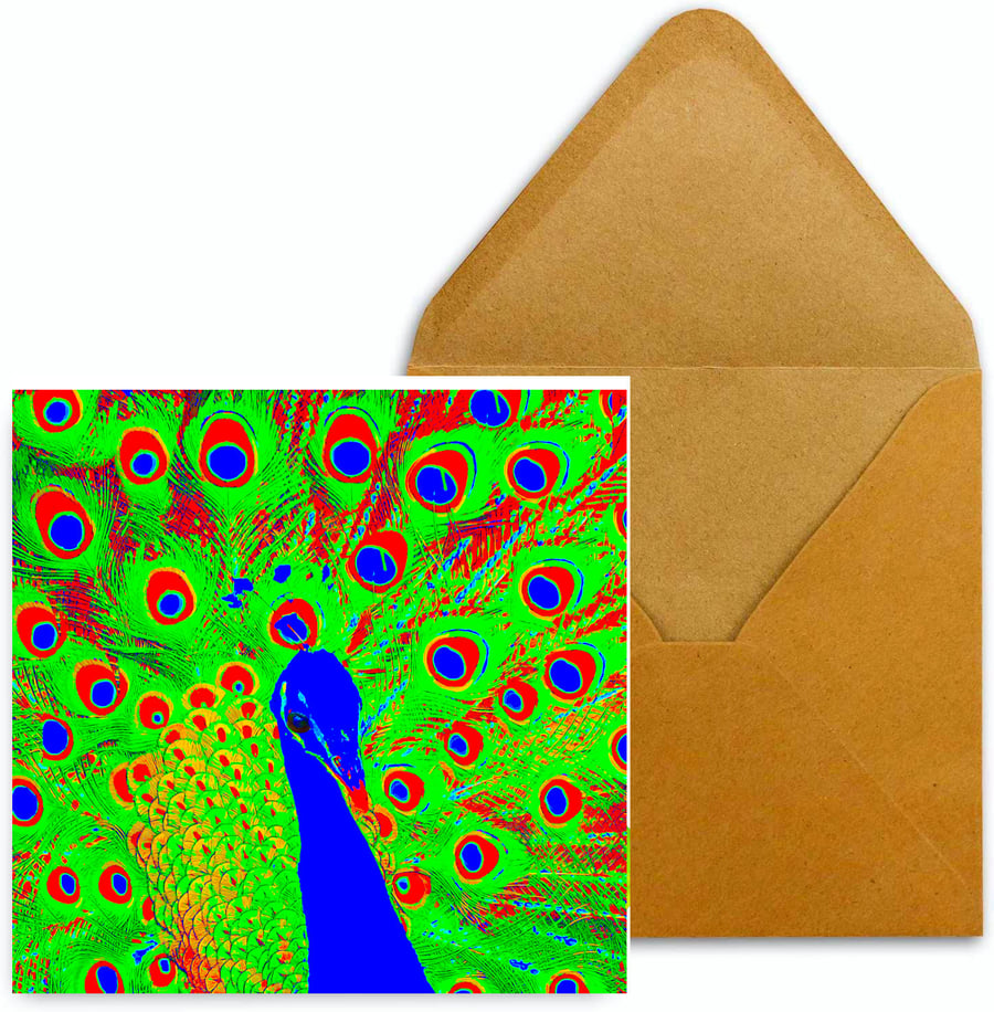 Vibrant Colours, Peacock Greeting, Birthday Card