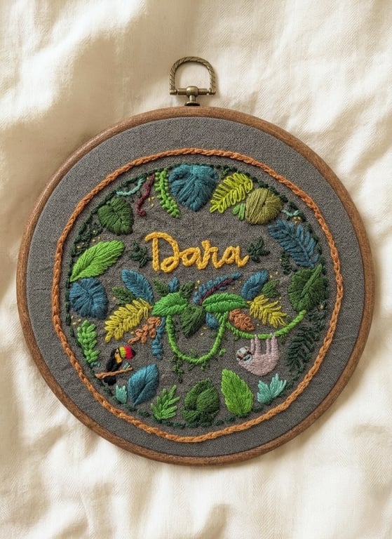 Personalised Hand-Embroidered Name Hoop - Jungle Safari Nursery Wall Art