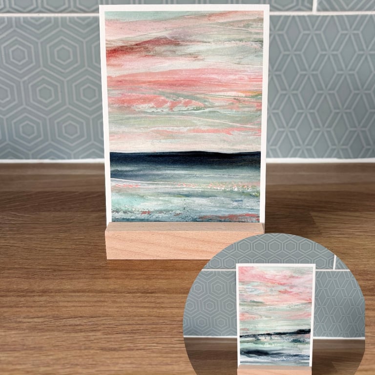 Two Mini Seascape Prints with Wooden Stand - Set 1
