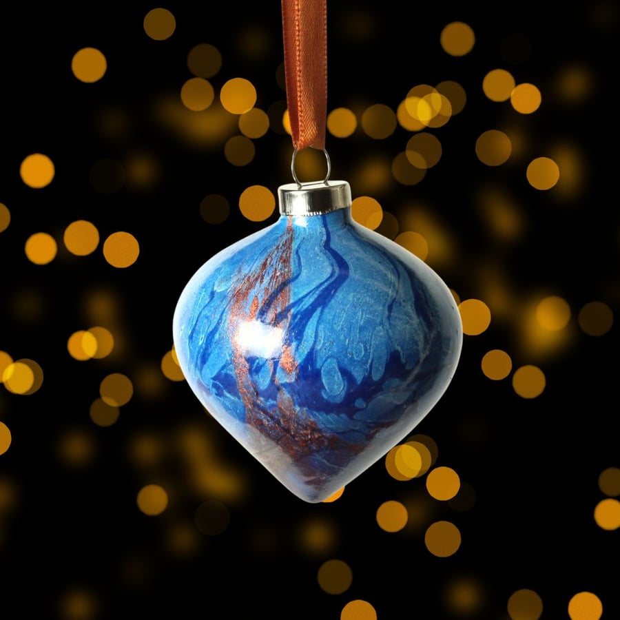 Marbled Christmas bauble ceramic 5cm drop shape 422