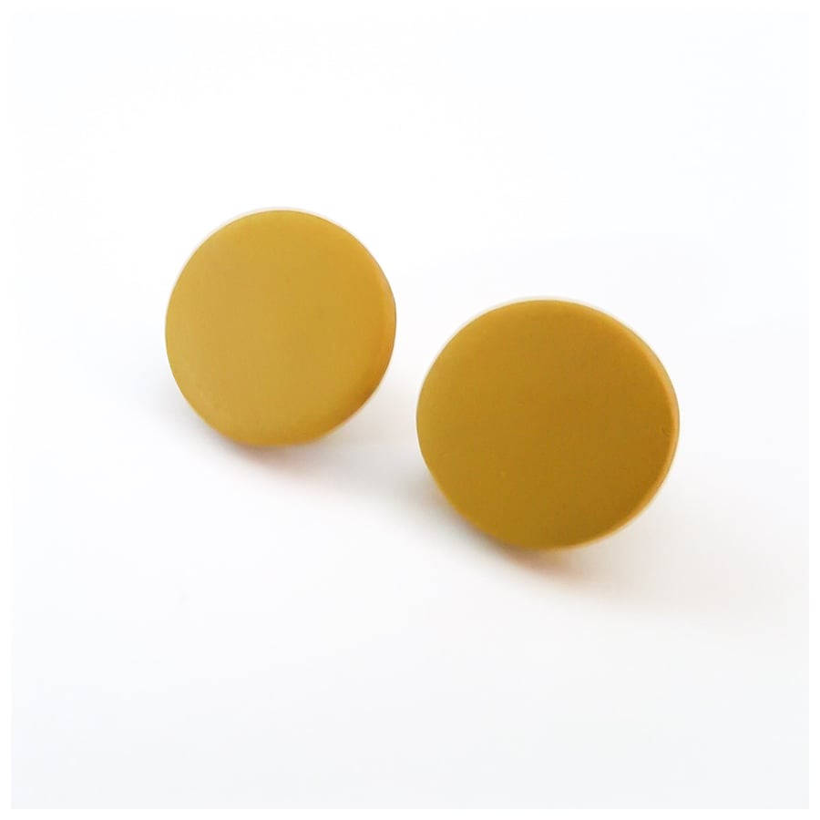 Giant Mustard Yellow Colour Dot Polymer Clay Stud Earrings