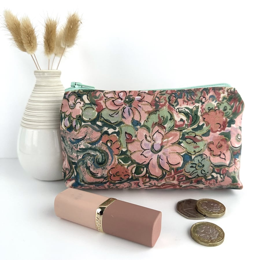 Pink Floral Coin Purse, Large Purse