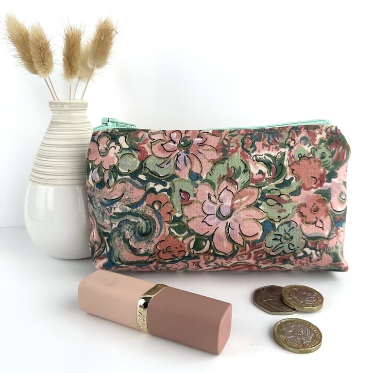 Pink Floral Coin Purse, Large Purse