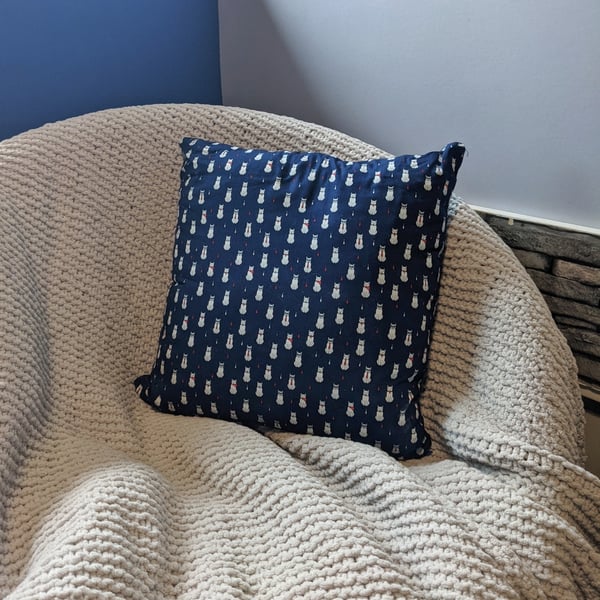 Navy with White Cat Print Cushion