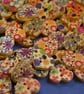 Small Natural Wooden Heart Buttons Floral Mixed Flowers 18x15mm (NH2) - Image 1