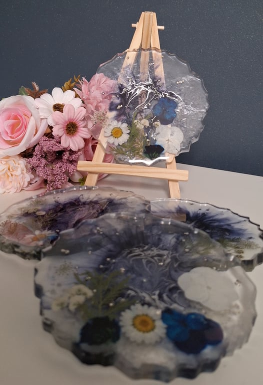 Commissioned Order Navy and Silver Ink Swell & White and Navy Botanicals 