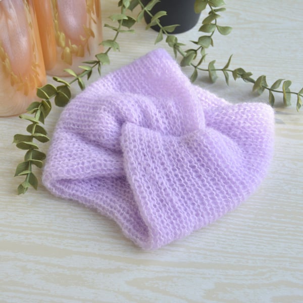 Knitted Headband Earwarmer Soft Alpaca Silk Pale Orchid Ready Made