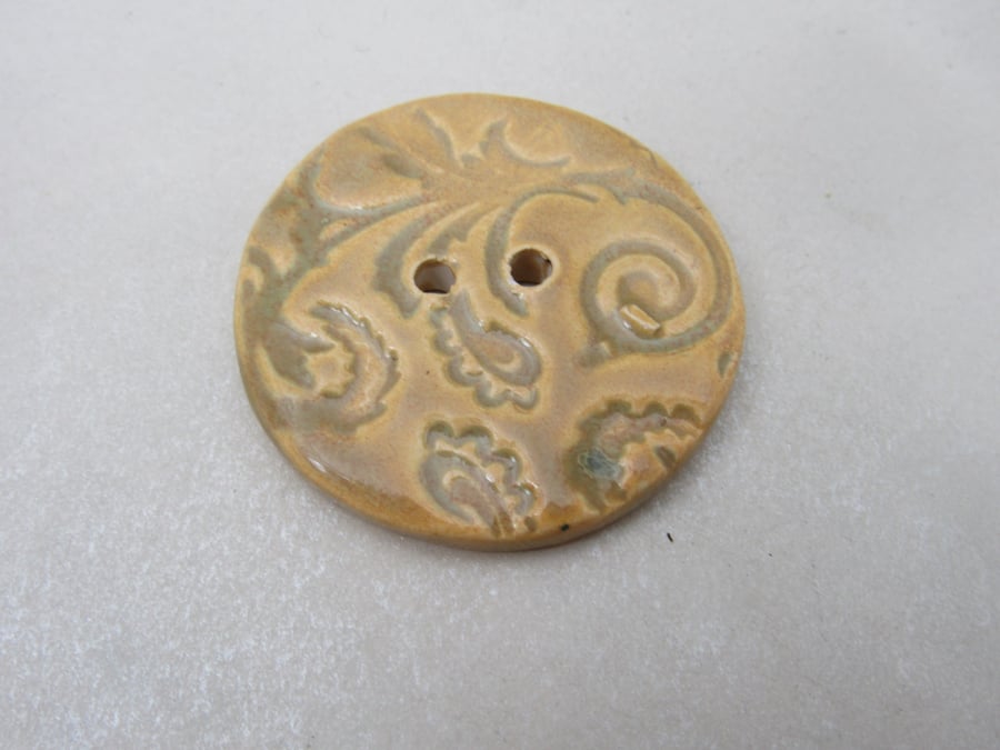 Large Brocade Texture Old Gold Ceramic Button
