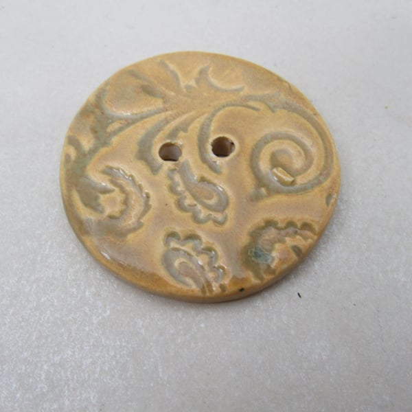Large Brocade Texture Old Gold Ceramic Button