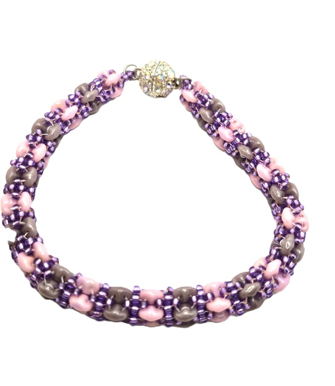 Ladies handmade pink and purple beaded bracelet