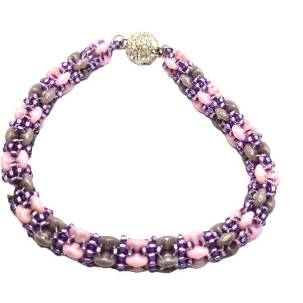 Ladies handmade pink and purple beaded bracelet