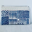 A unique hand printed pouch with hand embroidery made by Linda in Hampshire