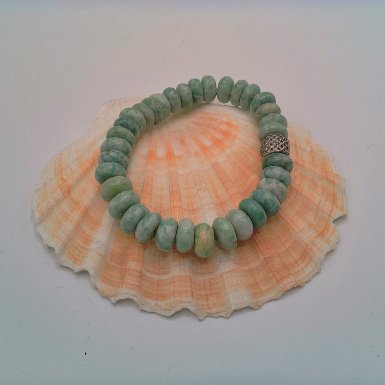 Men's Green Howlite Stretch Bracelet, Men's Jewellery, Bracelet, Gift for Him