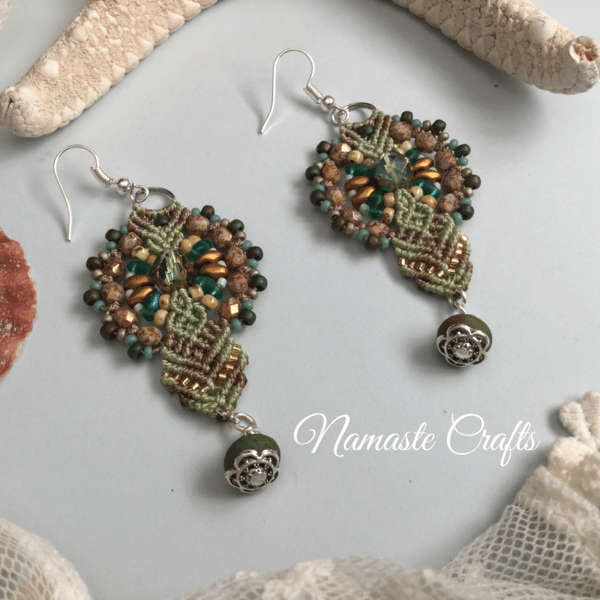 Beautiful Delicate Macrame Beaded Earrings, lace, boho, chic, classy