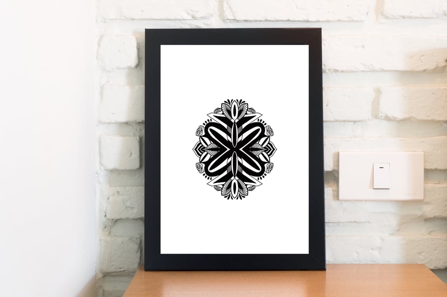 Abstract Geometric Black and White Pattern Print, A4 Monochrome Poster