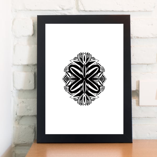 Abstract Geometric Black and White Pattern Print, A4 Monochrome Poster