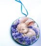 Bunnies decoupage log slice wall decoration - Image 3