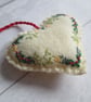 Hand Embroidered Keepsake Christmas Heart - Festive Wreath on Cream - Image 4