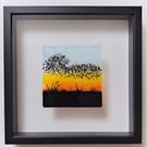 Starling Mumuration - Original Fused Glass Wall Art Picture, Sunset Landscape