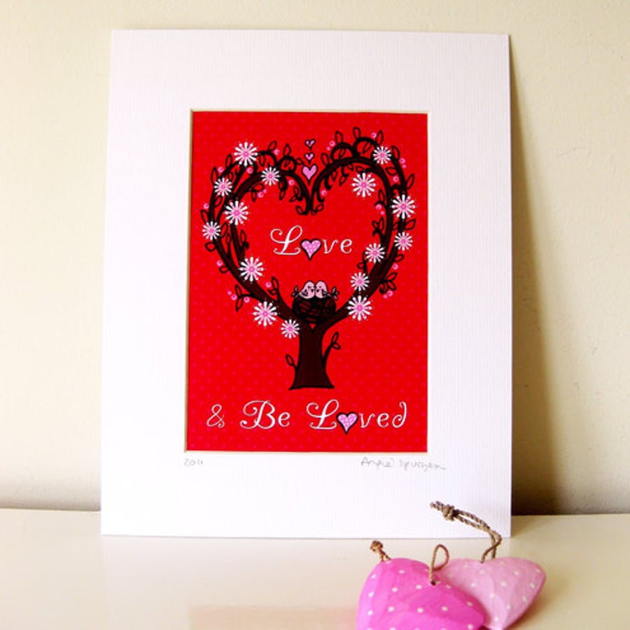 7x5" mounted print  - 'love birds'