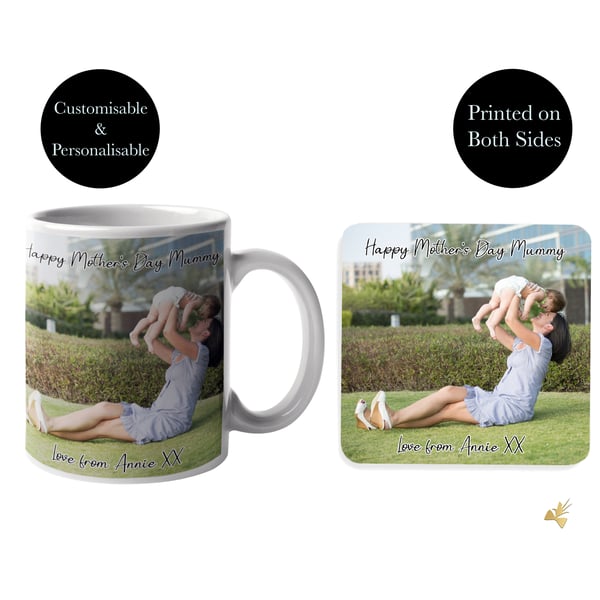 Personalised Ceramic Coffee Mug with Custom Photo Coasters for Gifts