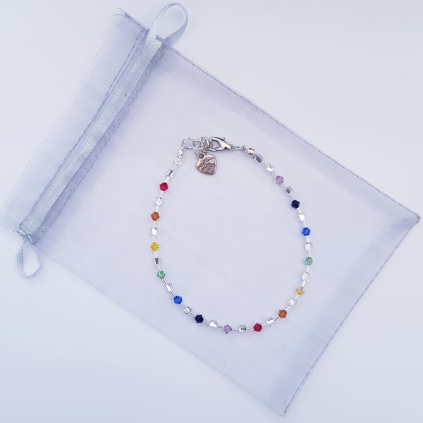 Rainbow Swarovski Crystals ankle bracelet. 