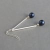 Navy Blue Pearl Drop Earrings - Sterling Silver and Dark Blue Dangly Earrings