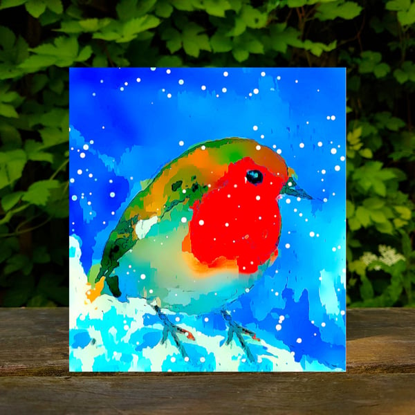 SALE - Christmas Card, Bright Robin in Snow