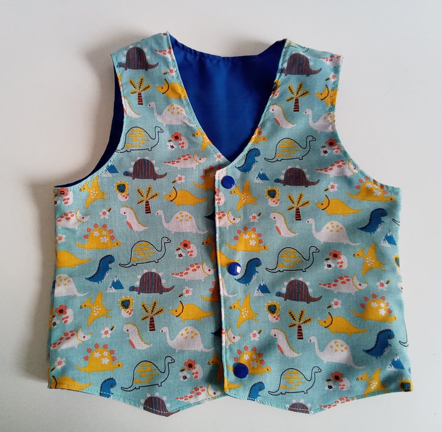 Age 18 mths waistcoat, boys waistcoat, dinosaur reversible waistcoat,  