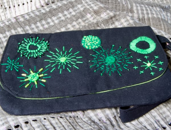 Black Clutch Bag with green embroidery