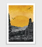Home Illustrated Art Print: summer garden meadow and shed with big yellow sun - Image 4