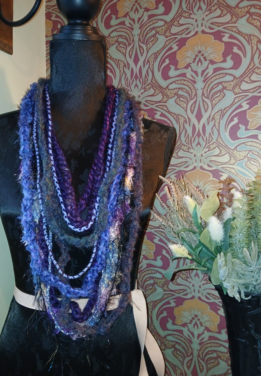 Handmade upcycled Gothic Boho infinity scarf, Alchemy