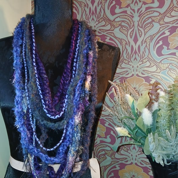 Handmade upcycled Gothic Boho infinity scarf, Alchemy