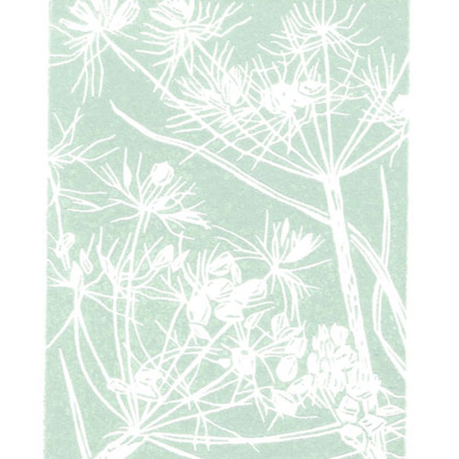 Wild flower seedhead - Cow Parsley - Original Linocut Print