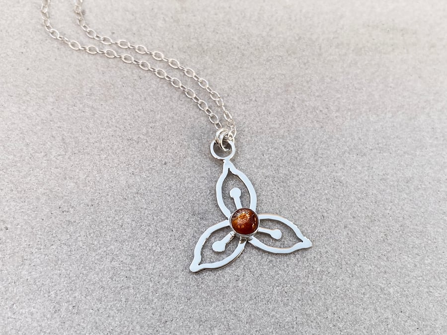 Sterling Silver Floral Necklace with Sunstone