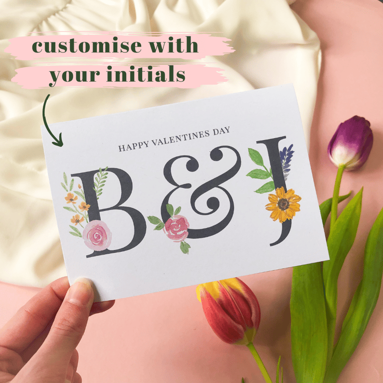 Personalised Happy Valentines Day Card, Custom Initial Card for Partner