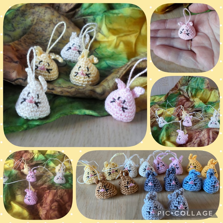 Mini crochet bunnies, mini rabbits, mini bunny bunting, Spring decor, Easter 