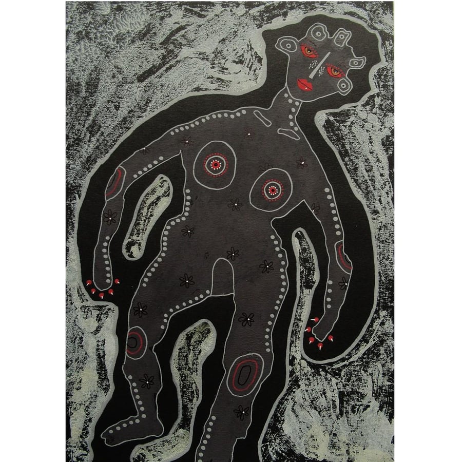 Abstract Figure Painting Drawing Grey Black Outsider Folk Art Brut Illustration