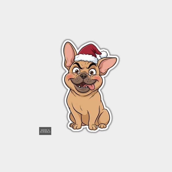 Unique Funny Christmas Sticker Xmas Decal For Adults - Cheeky Dog In Santa Hat