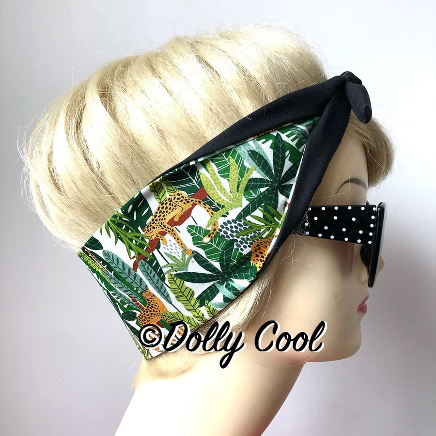 Leopard Jungle Print Rockabilly Hair Tie - Scarf - Head Wrap - by Dolly Cool - B