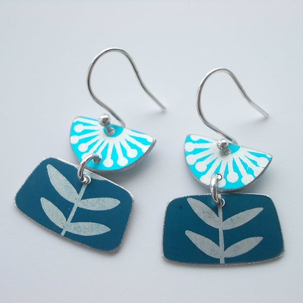 Turquoise and teal folk art flower earrings 