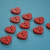 Little Wooden Dotty Heart Buttons Red 10pk Spotty Dot Colourful 13x15mm (WH3)