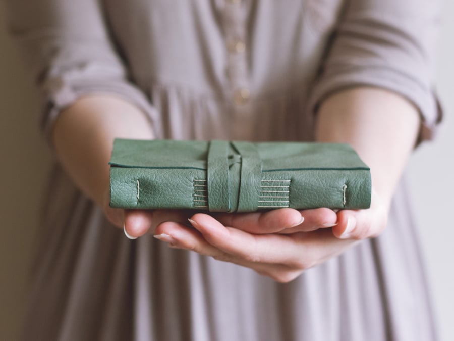 Leather Book - Sage Green - Handbound Leather Journal - 6 x 4 - Blank