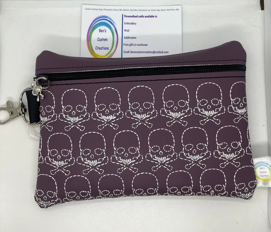 Skull clutch Embroidered bag, purple