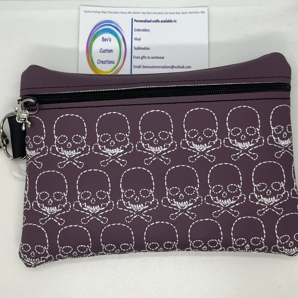 Skull clutch Embroidered bag, purple