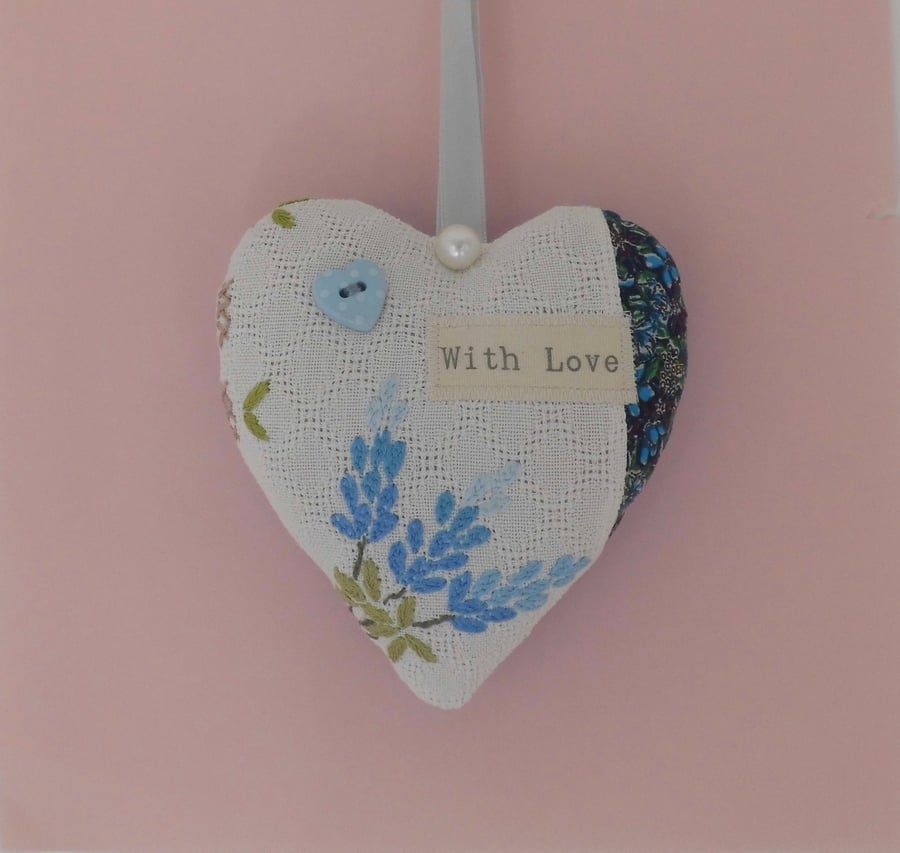 Heart decoration lavender scented blue liberty print lavender bag