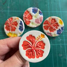 Handmade Ceramic Tropical Hibiscus brooch, Hand Made Badge