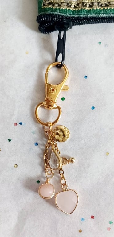 Handmade Rose Quartz Bag Charm
